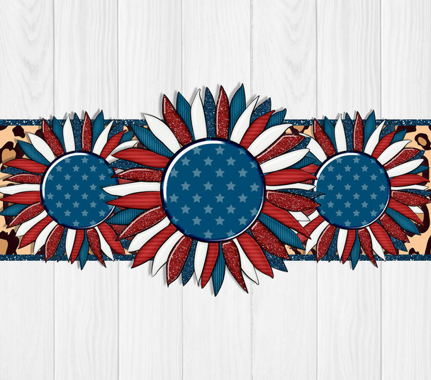 American Sunflower Tumbler wrap design. Stock illustration. High quality illustration. - Zdjęcie, obraz