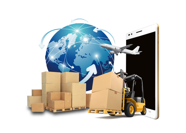 Online szállítási szolgáltatás koncepció, online rendelés követés, otthoni és irodai szállítás. szállítás mobilon  - Fotó, kép