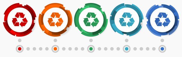 Recycling concept vector icon set, modern design abstract web buttons in 5 color options, infographic template - Vecteur, image