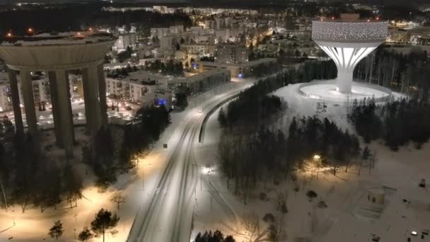 High angle view of the new water tower by the old one in Hiekkaharju Vantaa. - Footage, Video