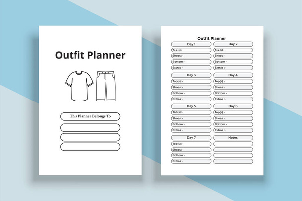 Outfit planner KDP interior logbook template. Regular outfit information tracker and cloth planner interior. KDP interior notebook. Outfit planning and fashion wear list checker interior. - Vetor, Imagem