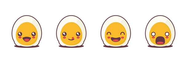 vector boiled egg cartoon mascot , with different facial expressions. suitable for icons, logos, prints, stickers, etc. - ベクター画像
