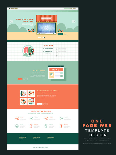one page website template in flat  - Διάνυσμα, εικόνα