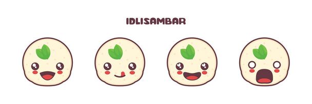 vector idli sambar mascot cartoon, traditional indian food illustration, with different facial expressions. suitable for icons, logos, prints, stickers, etc. - Vektor, obrázek