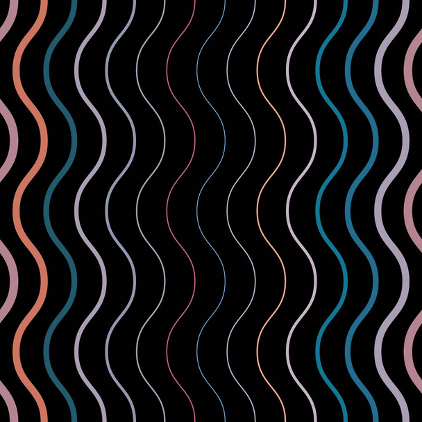 Zwart naadloos herhaling patroon met verticale golvende strepen, kleurrijke lijnen vector ontwerp - Vector, afbeelding