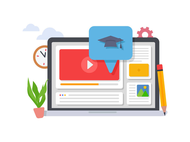 Online education learning website and application. Open pages illustration. - Wektor, obraz