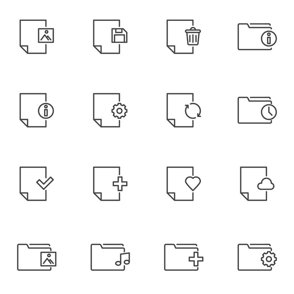 Folders and files line icons set - Vettoriali, immagini