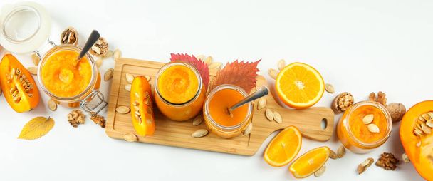 Concept of tasty food, pumpkin jam, top view - Photo, image