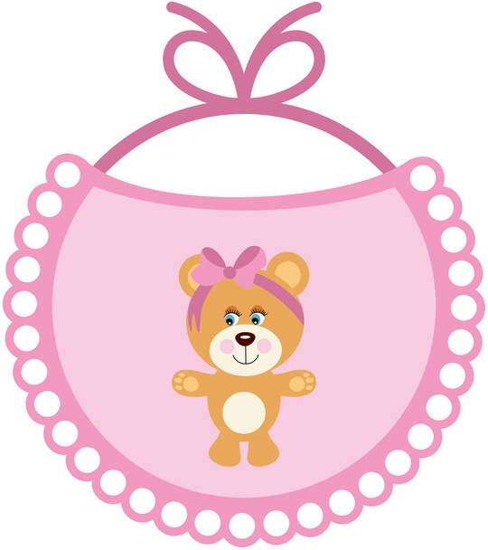 Baby roze slabbetje met teddybeer - Vector, afbeelding
