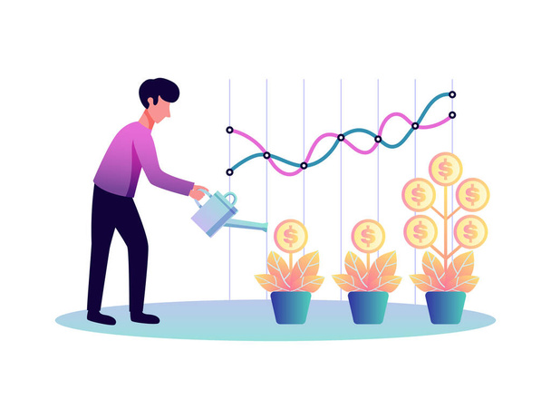 Watering Money Trees Composition - Vector, Image