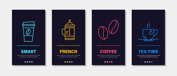 Svislé vektorové bannery kavárny. Čtyři nástup design pro kavárnu - Vektor, obrázek