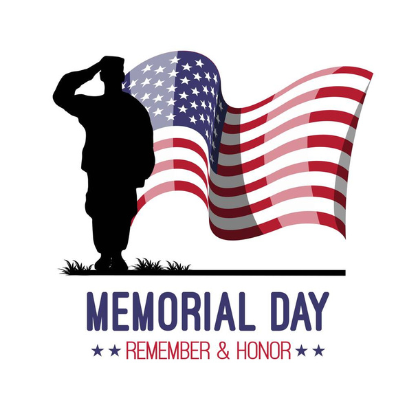 Memorial Day. Remember and honor with USA flag and military - Vector, Image
