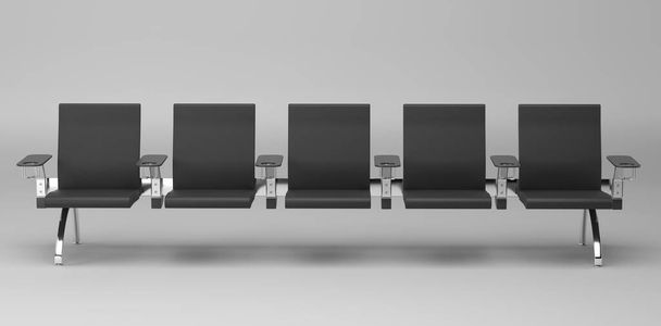 Veřejná sedadla s bílým pozadím. Kovová lavička na letišti ve 3D vykreslování - Fotografie, Obrázek