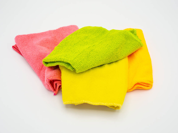 Cleaning micro fiber cleaning cloth, colorful duster cloth on white background - Фото, зображення