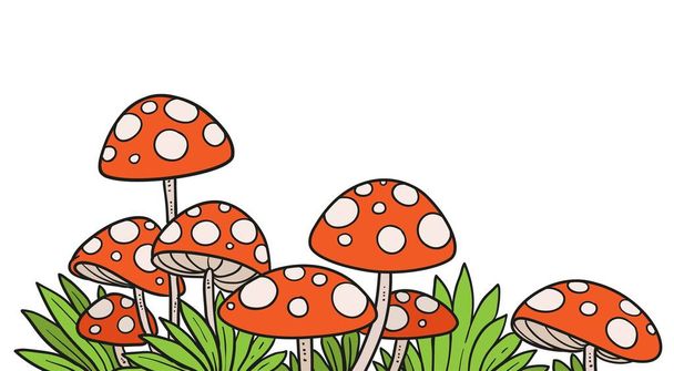 Poisonous fly agaric many mushrooms in the grass color variation for coloring page isolated on white background - Vetor, Imagem