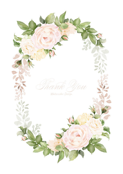 Watercolor wreath frame design with pink roses and leaves. Floral vector arrangements isolated on white background, suitable for wedding invitations, save the date, thank you, or greeting cards. - Vektor, kép