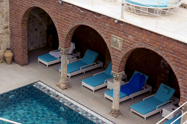 swimming pool in a luxury hotel in cappadocia, turkey - 写真・画像