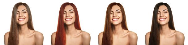 Set of beautiful young woman with different hair color on white background - Foto, Bild