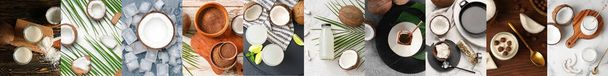 Set of different coconut products, top view - Photo, Image