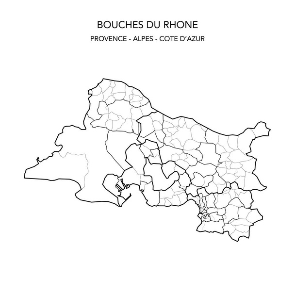 Vektorikartta Ranskan Bouches-du-Rhonen departementin geopoliittisista osa-alueista, mukaan lukien Arrondissementit, kantonit ja kunnat vuodesta 2022 - Provence-Alpes-Cote-d 'Azur - Ranska - Vektori, kuva