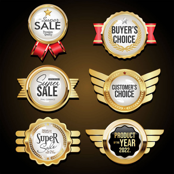 High quality collection of silver gold and red badges and labels retro style - Вектор,изображение