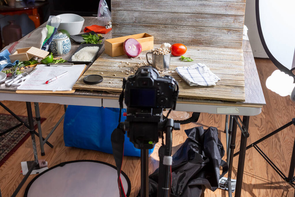 A behind the scenes look at a food photography photo shoot production. - Photo, Image