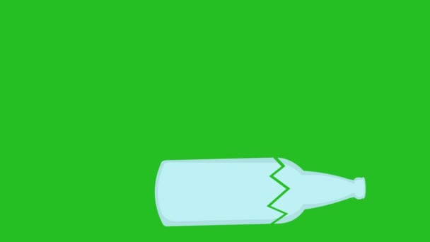 空のボトルのループアニメーション落下と破壊。緑のクロマキーの背景に - 映像、動画