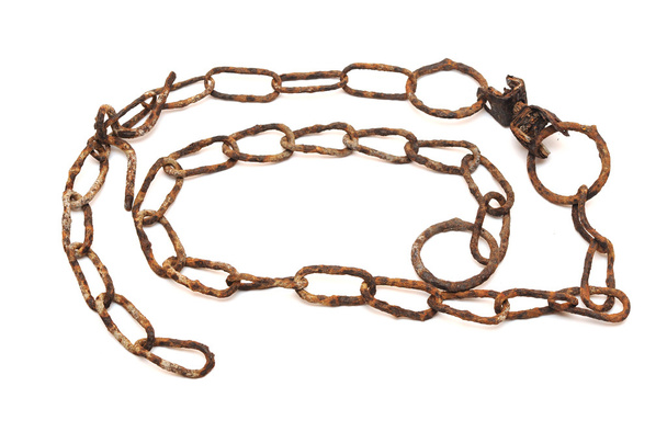 Very old rusty chain isolated on a white background - Фото, изображение