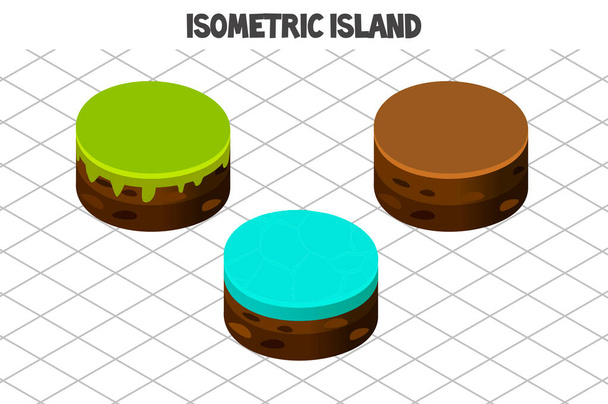 Isometric island for 2D Game. Round blocks nature land - Διάνυσμα, εικόνα