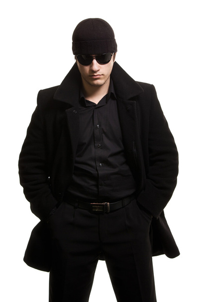 Confidence man in black coat and sunglasses - Foto, Imagem