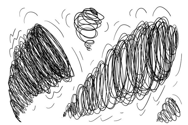 Kézzel rajzolt tornádó. Vázlatos doodle forgószél, firka vihar örvény, kézzel rajzolt tornádó, vázlatos ciklonvektor illusztráció - Vektor, kép
