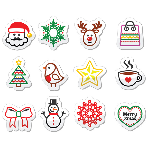 Christmas, winter icons set - Santa Claus, snowman - Vetor, Imagem