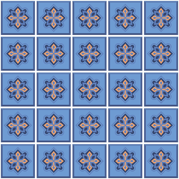 Vektor. Bezproblémový středomořský geometrický lidový vzor. Šablona Talavery. Portugalské azulejo. Jednoduché stěnové keramické dlaždice. Marocká mozaika. Španělský porcelán. Dlaždice pro koupelnu, kuchyň, bazén. - Vektor, obrázek