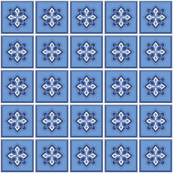 Vector. Seamless mediterranean geometric folk pattern. Talavera template. Portuguese azulejo. Simple wall ceramic tile. Moroccan mosaic. Spanish porcelain. Tiles for the bathroom, kitchen, pool. - Vektor, obrázek