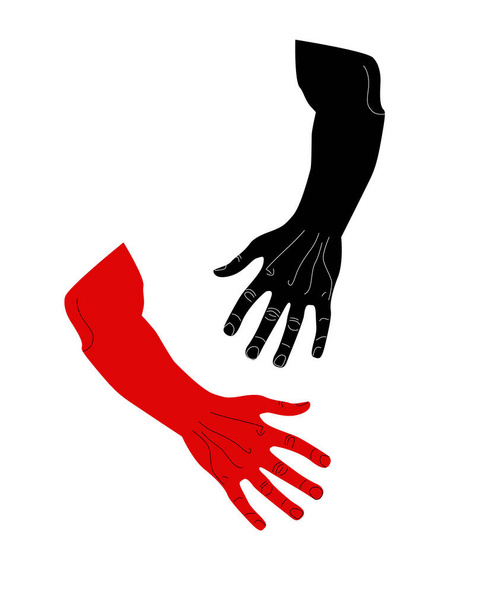Vectorafbeelding, mannelijke handen in zwarte rode kleuren, op een witte achtergrond. - Vector, afbeelding