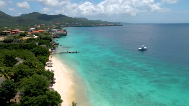 Playa Porto Marie beach Curacao, white tropical beach with turqouse water ocean - Кадри, відео