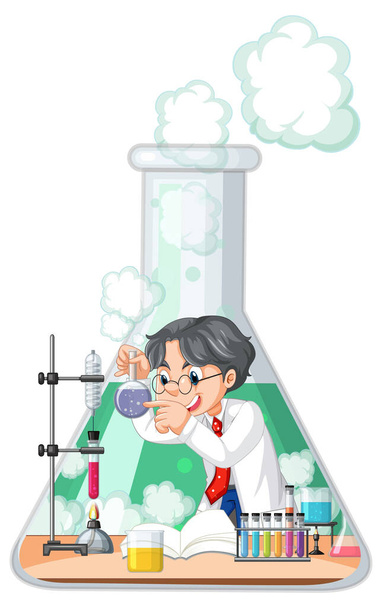 Divertido experimento científico en ilustración de laboratorio - Vector, imagen