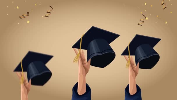 graduation celebration animation with hands and hats - Footage, Video