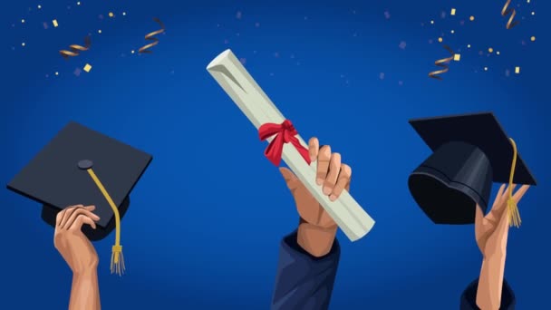 graduation celebration animation with hats and diploma - Footage, Video