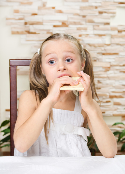 Little girl eat chocolate - Фото, зображення