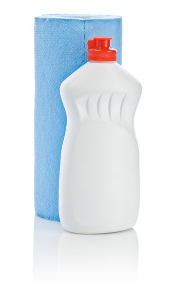 Single white cleaner and blue towel - Φωτογραφία, εικόνα