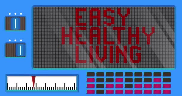 Easy Healthy Living text on a Digital Led Panel. Announcement Message with Light Equipment. - Footage, Video