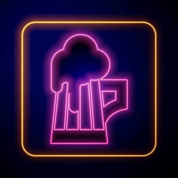 Glowing neon Wooden beer mug icon isolated on black background. Vector - Vector, Image