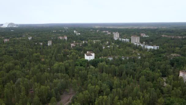 Aerial view of Chernobyl Ukraine exclusion zone Zone of high radioactivity, Ruins of abandoned ghost town Pripyat city, Ruins of buildings. - Footage, Video