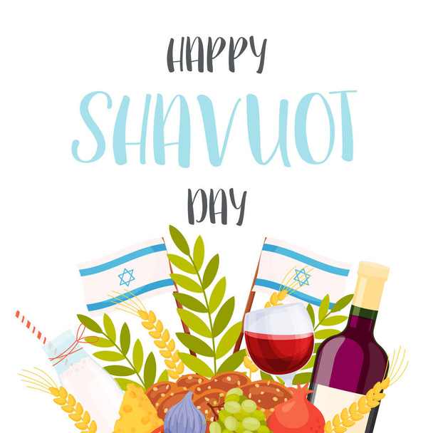 Hyvää Shavuot päivä onnittelukortti käsite. Käännös heprean tekstistä - Happy Shavuot. Vektoriesimerkki - Vektori, kuva