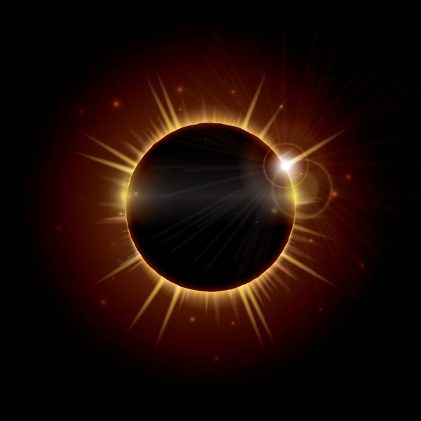 Una ilustración que representa un eclipse total del sol, una ocurrencia que rara vez es visible y ocurre cuando la luna pasa directamente entre el sol y la tierra y temporalmente la bloquea. Formato vectorial EPS10. - Vector, imagen