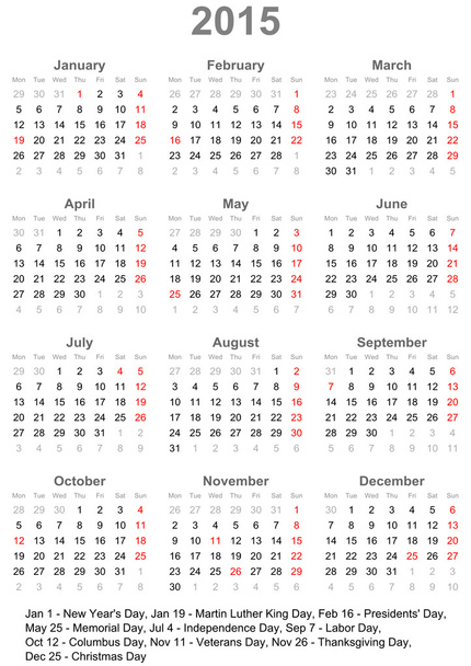 Календар 2015 для США. - Вектор, зображення