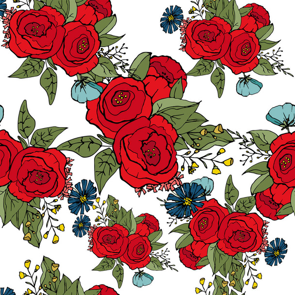 Sketch of a bouquet on an isolated background.Hand drawn.Seamless pattern - Vettoriali, immagini