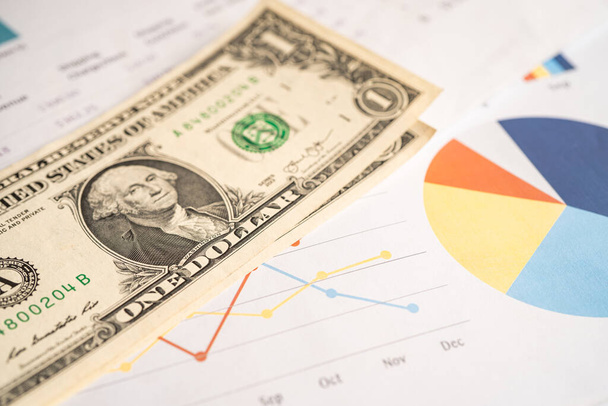 US dollar banknotes on chart and graph paper, Finance, Account, Statistics, Investment, Analytic research data economy and Business company concept. - Fotoğraf, Görsel