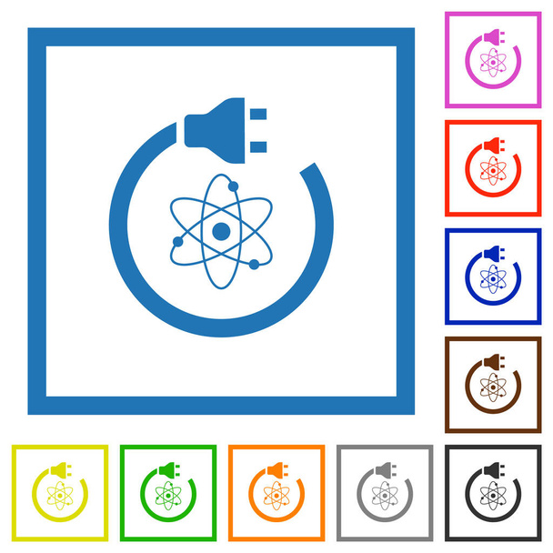 Atomic energy flat color icons with quadrant frames on white background - Vector, Image